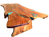 Live Edge Mesquite Rustic Dining Table Turquoise Inlay - La Casona Custom Furniture  - azcasona.net