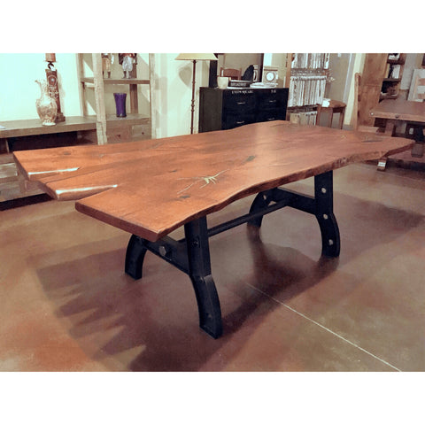 Live Edge Mesquite Wood Dining Table Iron Base - La Casona Custom Furniture  - azcasona.net