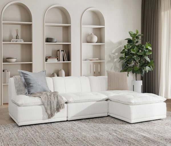 Haven Leather Modular 4pc Sectional w/ Ottoman - White