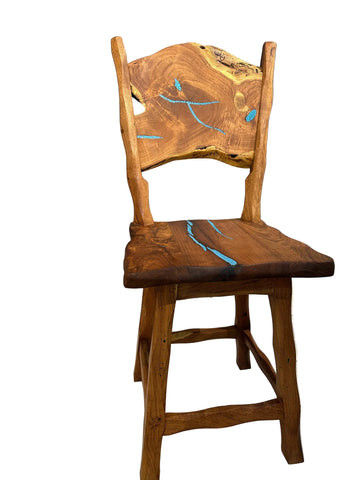 Handcrafted Mesquite Wood Swivel Stool with Turquoise Inlay