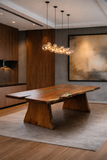 Live Edge Mesquite Rustic Dining Table Turquoise Inlay