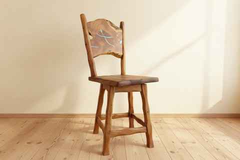 Handcrafted Mesquite Wood Swivel Stool with Turquoise Inlay