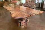 Root Live Edge Mesquite Rustic Dining Table Copper Inlay - La Casona Custom Furniture  - azcasona.net