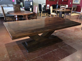96” Custom Mesquite Wood Top Dining Table with Slide Alder Base - La Casona Custom Furniture  - azcasona.net