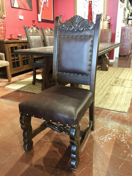 Custom Leather Hojas Carved Side Chair - La Casona Custom Furniture  - azcasona.net
