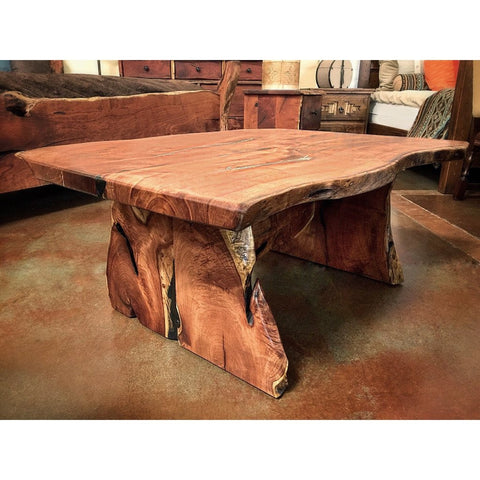 Live Edge Mesquite Wood Coffee Table with Slab Base - La Casona Custom Furniture  - azcasona.net
